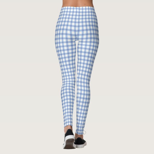 Pastel Blue Gingham Karo Pattern Leggings (Rückseite)