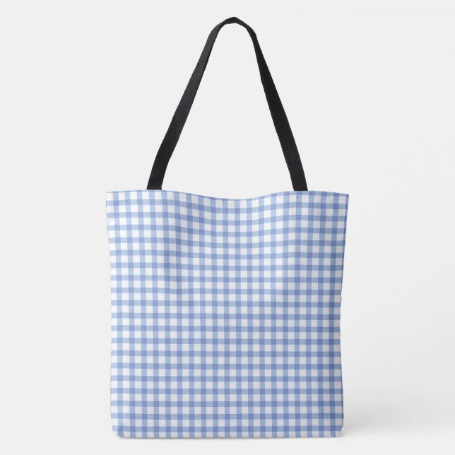 Pastel Blue Gingham Karo Pattern Tasche (Rückseite)