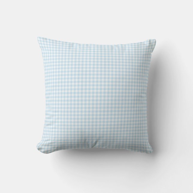 Pastel Blue Gingham Karo Throw Kissen (Vorderseite)