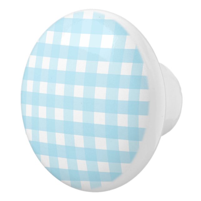 Pastel Blue Gingham Pattern Keramikknauf (Rechts)