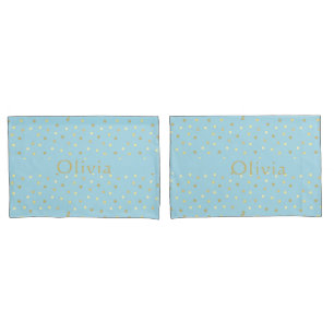 Pastel Blue Gold Confetti Dots Personalisiert Kissenbezug