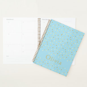Pastel Blue Gold Confetti Dots Personalisiert Planer