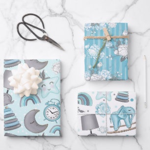 PASTEL BLUE & GRAY BABY ITEMS BLUME TOYS GESCHENKPAPIER SET