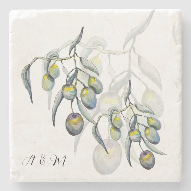 Pastel Blue Gray Olive Brancola Steinuntersetzer (Vorderseite)
