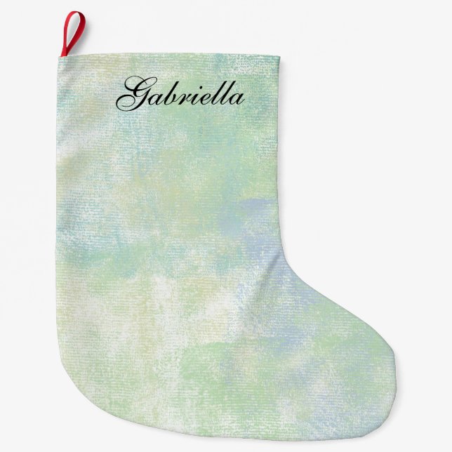 Pastel Blue Green Abstrakt Personalisiert Großer Weihnachtsstrumpf (Vorderseite)