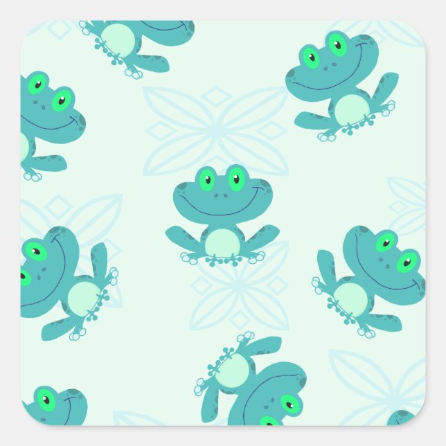 PASTEL BLUE GREEN CARTOON FROGGIES PATTER C QUADRATISCHER AUFKLEBER (Vorderseite)