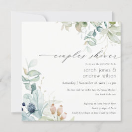Pastel Blue Green Foliage Paare Dusche laden ein Dankeskarte