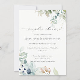 Pastel Blue Green Foliage Paare Dusche laden ein Dankeskarte