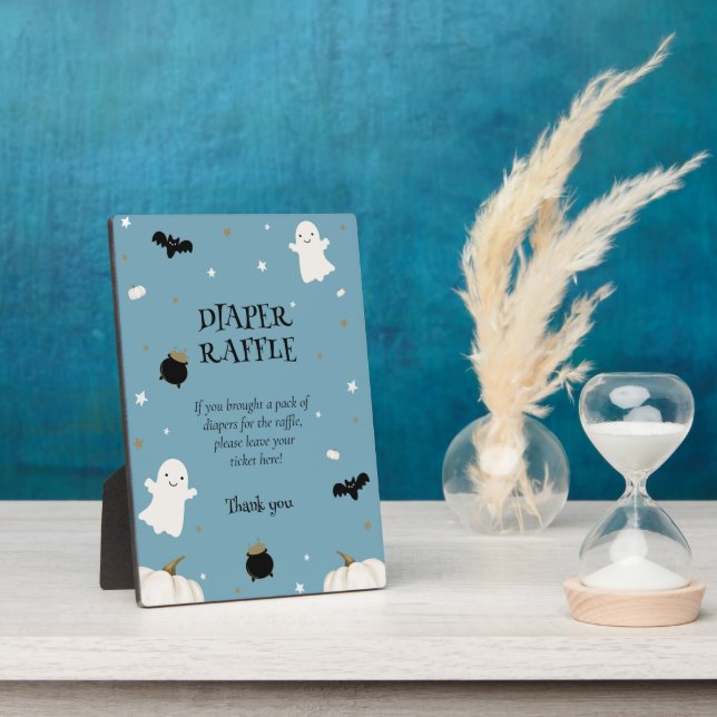 Pastel Blue Halloween Babydusche Windeln Raffel Fotoplatte (Seite)