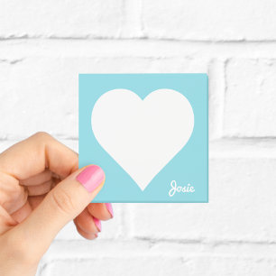 Pastel Blue Heart Sticky Notes mit Name Post-it Klebezettel