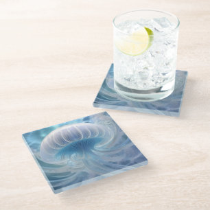 Pastel Blue Jellyfish Fraktal Kunst im Wasser Glasuntersetzer