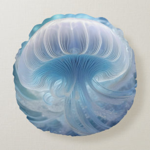 Pastel Blue Jellyfish Fraktal Kunst im Wasser Rundes Kissen
