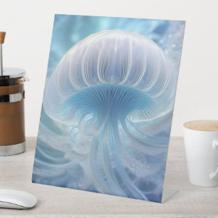Pastel Blue Jellyfish Fraktal Kunst im Wasser Sockelschild