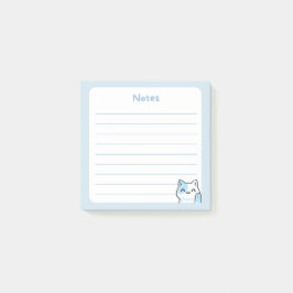 Pastel Blue Kawaii Chibi Kitty Cat Waving Hello Post-it Klebezettel