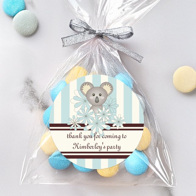 Pastel Blue Koala Baby Boy Dusche / Kindergeburtst Runder Aufkleber (Von Creator hochgeladen)