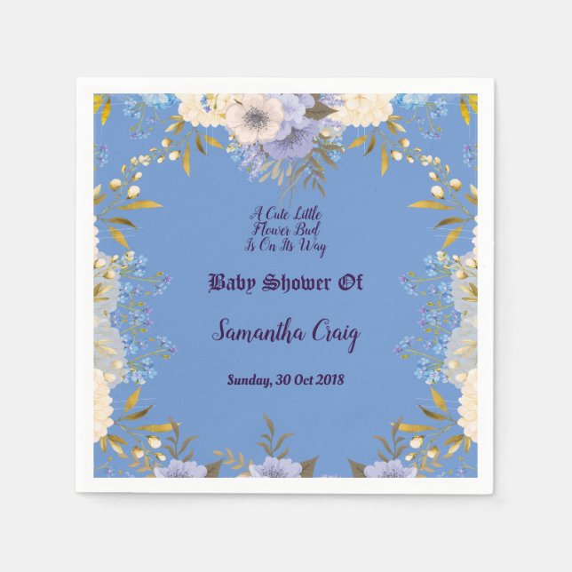 Pastel Blue Little Blume Bud Floral Baby Dusche Serviette (Vorderseite)
