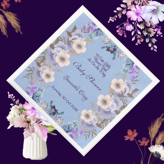 Pastel Blue Little Blume Bud Lilac Babydusche Serviette (Pastel Blue Little Flower Bud Lilac Baby Shower Paper Dinner Napkins)