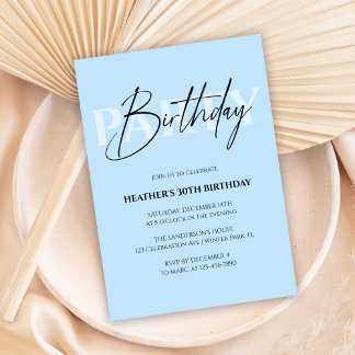 Pastel Blue Modern & Elegante Girly Birthday Party Einladung