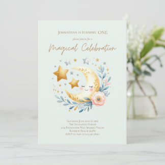 Pastel Blue Niedlich Baby Boy Moon 1. Geburtstag Einladung