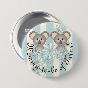 Pastel Blue Niedlich Baby Koala Mama to be of Twin Button
