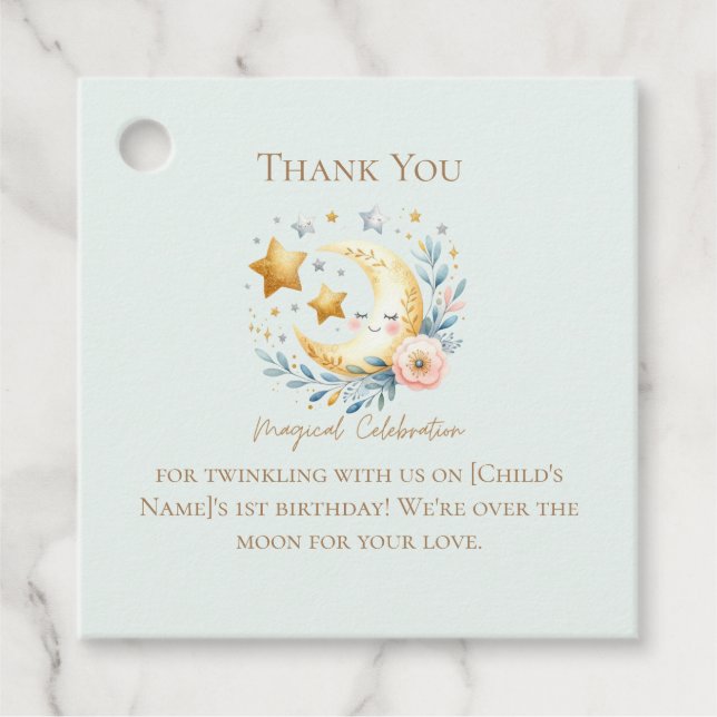 Pastel Blue Niedlich Moon 1. Geburtstag Geschenkanhänger (Vorderseite)