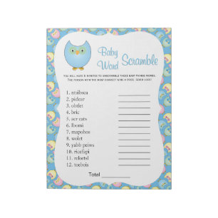Pastel Blue Niedlich Owl Baby Dusche Thema Word Ga Notizblock