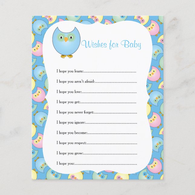 Pastel Blue Niedlich Owl Baby Showthema - Wünsche Flyer (Vorne)