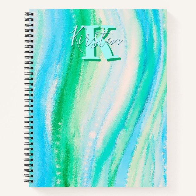 Pastel Blue Oceanscape Alkohol Tinte Notizbuch (Vorderseite)