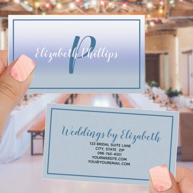 Pastel Blue Ombre Initial Letter Monogram Stilvoll Visitenkarte (Von Creator hochgeladen)