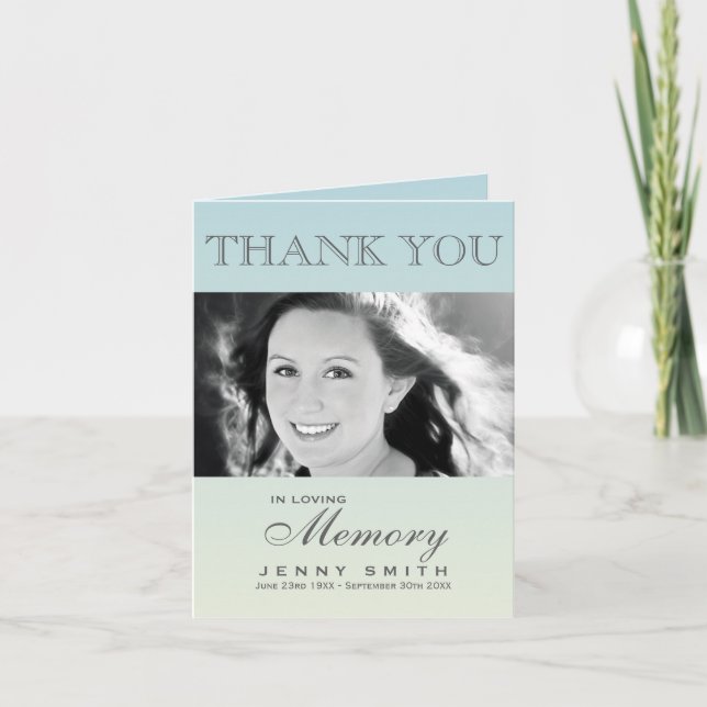Pastel Blue Ombré Photo Sympathy Thank You Dankeskarte (Vorderseite)