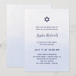 Pastel Blue Ombre Watercolor   Bat Mitzvah Einladung