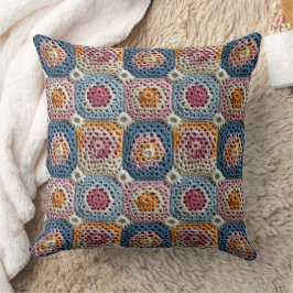 Pastel Blue Orange and Pink Crochet Look Kissen