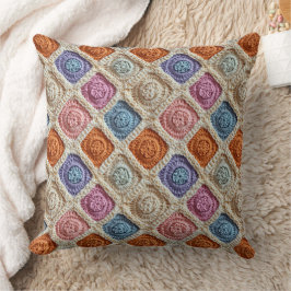 Pastel Blue Orange Purple and Pink Crochet Look Kissen