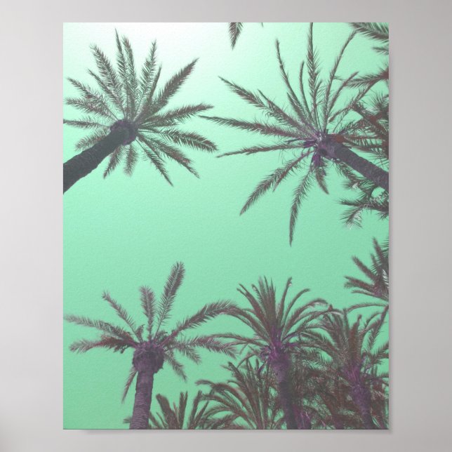 Pastel Blue Palm Trees Sunset Foto Print Poster (Vorne)