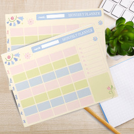Pastel Blue Pink Cute Monthly Planner Notepad 11x8 Notizblock