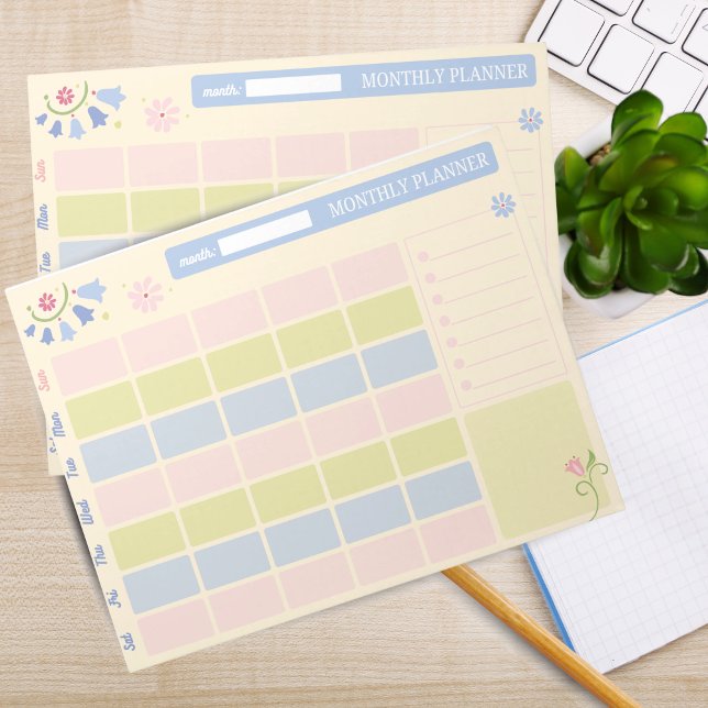 Pastel Blue Pink Cute Monthly Planner Notepad 11x8 Notizblock (Pastel Blue Pink Cute Monthly Planner Notepad 11x8.5)