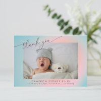 Pastel Blue Pink Gradient Script Baby Birth Foto