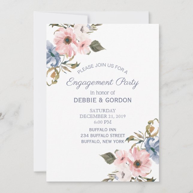 Pastel Blue Pink Lila Blume Hochzeit Verlobung Einladung (Vorderseite)