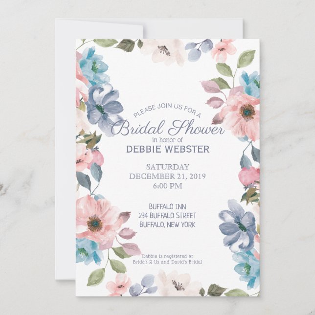 Pastel Blue Pink Lila HochzeitsBrautparty Einladung (Vorderseite)