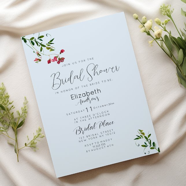 Pastel blue pink red green flowers Bridal Shower  Einladung (Pastel blue pink red green flowers Bridal Shower)