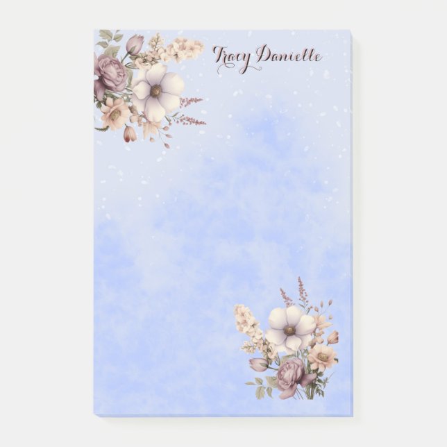 Pastel Blue Pretty Floral Custom Post-it Notes (Devant)