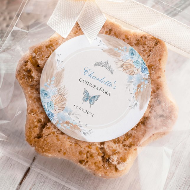Pastel Blue Quinceanera Boho Princess Mis Quince Runder Aufkleber (Von Creator hochgeladen)