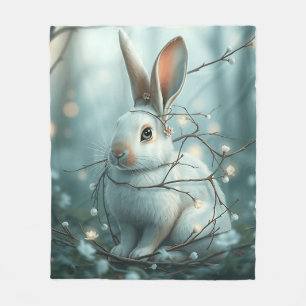 Pastel Blue Rabbit mit Twigs und Blume Fleecedecke