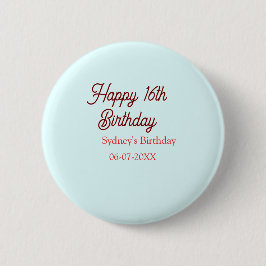 Pastel blue red happy 16th birthday name date eleg button