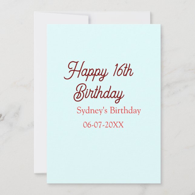 Pastel blue red happy 16th birthday name date eleg einladung (Vorderseite)