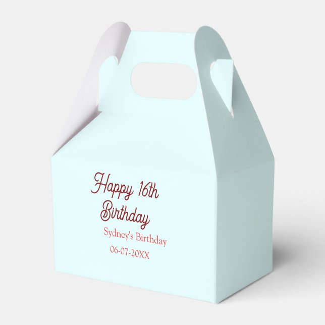 Pastel blue red happy 16th birthday name date eleg geschenkschachtel (Vorderseite)