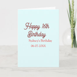 Pastel blue red happy 16th birthday name date eleg karte