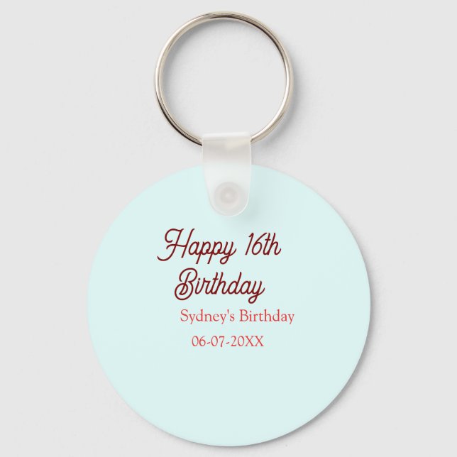 Pastel blue red happy 16th birthday name date eleg schlüsselanhänger (Vorderseite)