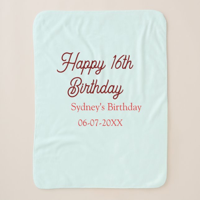 Pastel blue red happy 16th birthday name date eleg sherpadecke (Vorderseite)