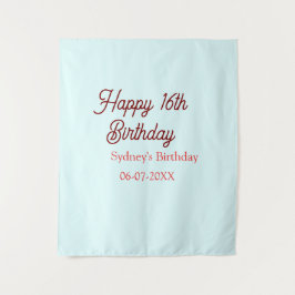 Pastel blue red happy 16th birthday name date eleg wandteppich